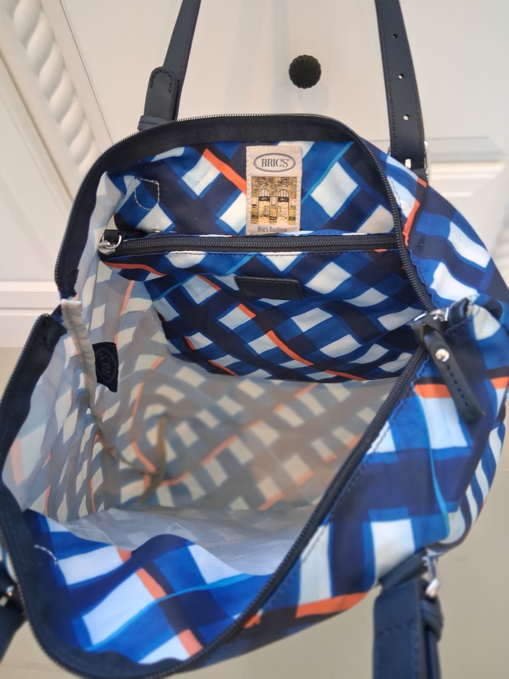 Bric's Blue Geometric Plaid Travel Tote with Matching Pouch - Picture 10 of 10